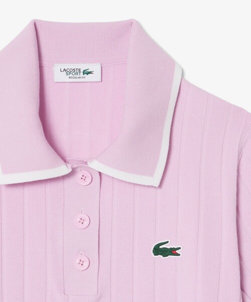 Lacoste ピンク ニットポロセーター LACOSTE（ラコステ） ニット セーター メッシュ切り替え エッジ配色
