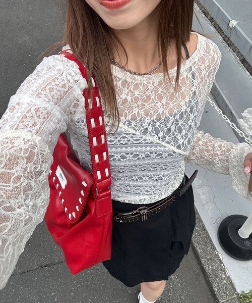 tシャツ レースパネルシアートップス レディース