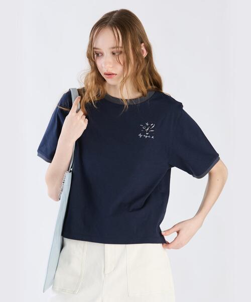 tシャツ エンブロイダリーリンガーTシャツ レディース