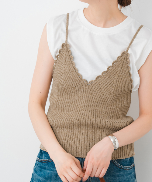 Spick and Span 透かし編みニットキャミソール Spick&Span】透かし編みニットキャミソール