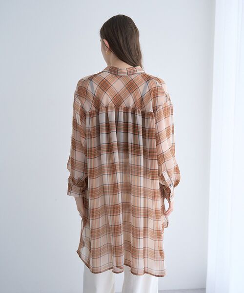 YECCA VECCA ブラウス シャツ シアーチェック柄ロングシャツ