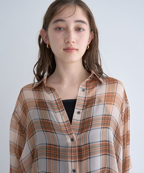 YECCA VECCA ブラウス シャツ シアーチェック柄ロングシャツ