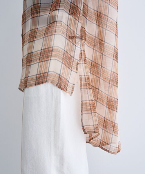 YECCA VECCA ブラウス シャツ シアーチェック柄ロングシャツ