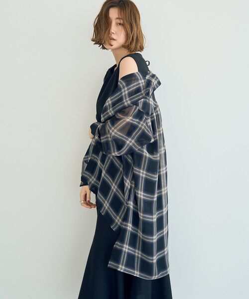 人気が高い YECCA VECCA シアーチェック柄ロングシャツ シャツ ブラウス トップス