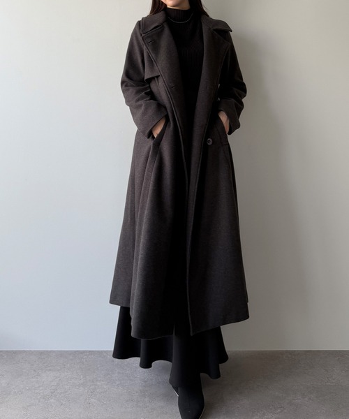 mipiarl ステンカラーロングレディコート ブラウン　Mサイズ mipiarl ステンカラーコート コート ステンカラーロングレディコート