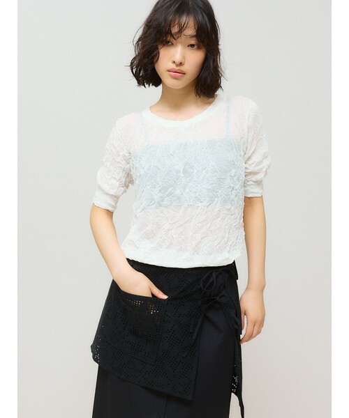 ニット セーター MIDIUMISOLID for Ladies シアーワッシャーショートプルオーバー レディース