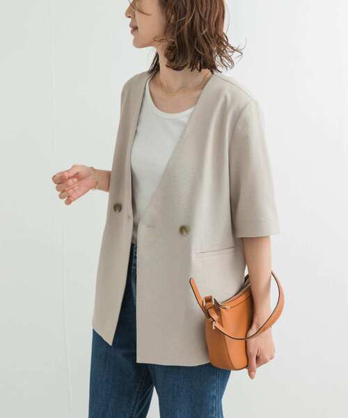 URBAN RESEARCH DOORS 新品未使用ノーカラージャケットベージュ URBAN RESEARCH DOORS 「URBAN DOORS」 ノーカラージャケット