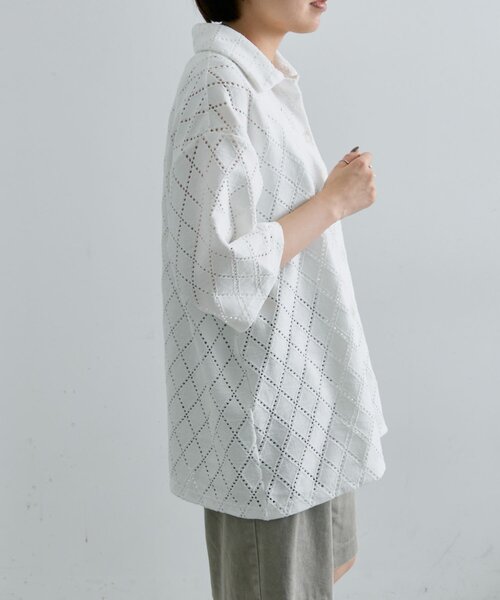 ear PAPILLONNER ブラウス シャツ アーガイルレースシャツ「SUM1