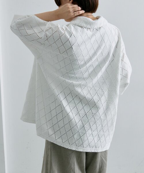 ear PAPILLONNER ブラウス シャツ アーガイルレースシャツ「SUM1