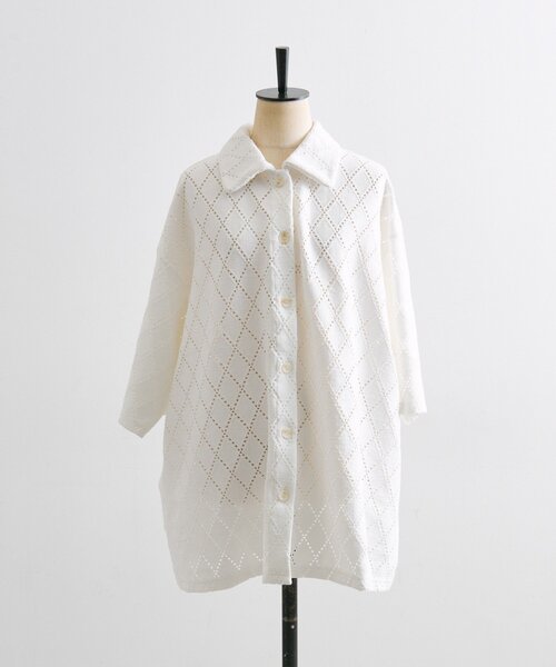 「ear PAPILLONNER」 「sumi style」長袖ブラウス FREE ホワイト レディース ear PAPILLONNER ブラウス シャツ アーガイルレースシャツ「SUM1