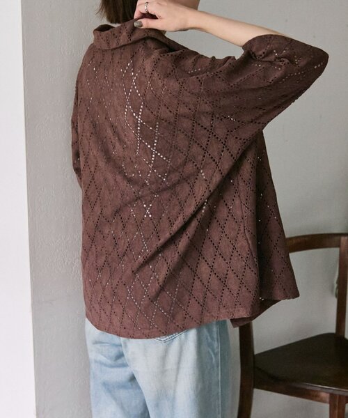 ear PAPILLONNER ブラウス シャツ アーガイルレースシャツ「SUM1