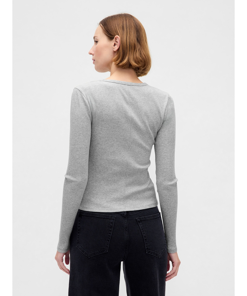   グレー クロップド長袖Tシャツ M GAP（ギャップ） tシャツ モダンリブ クロップド クルーネックtシャツ