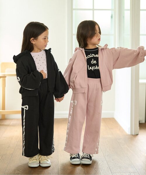 ワイドパンツ パンツ 「セットアップ可」「毛玉バイバイ裏毛」リボン