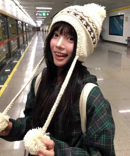 AsRiRe ニット帽 ニットキャップ 25aw ノルディック柄 ポンポンニット