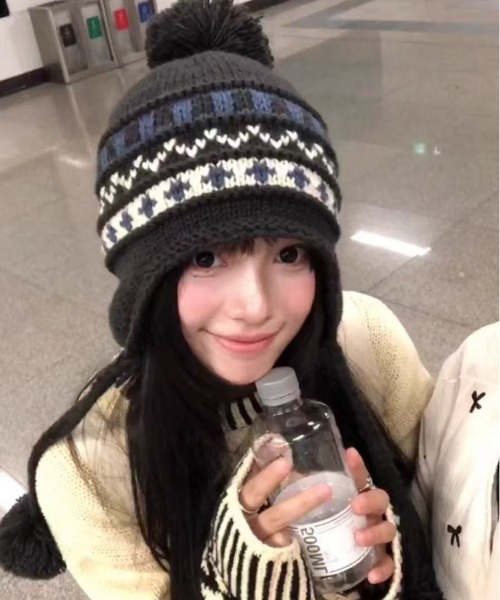 AsRiRe ニット帽 ニットキャップ 25aw ノルディック柄 ポンポンニット