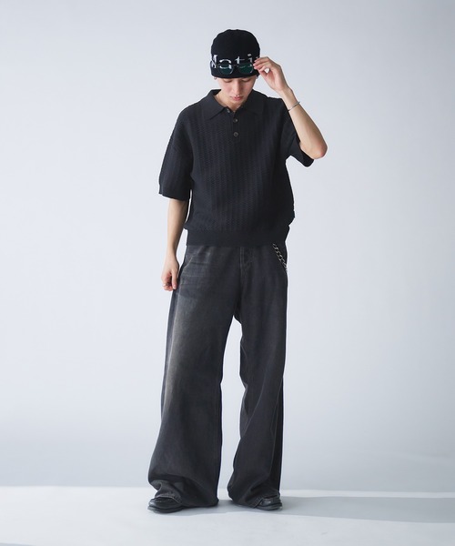 「Adoon plain」 半袖ニット MEDIUM ボルドー メンズ_画像4