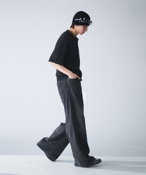 「Adoon plain」 半袖ニット MEDIUM ボルドー メンズ_画像5