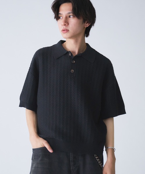 「Adoon plain」 半袖ニット MEDIUM ボルドー メンズ_画像6