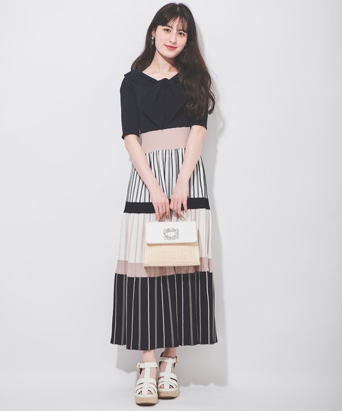 「31 Sons de mode」 半袖ワンピース 36 ネイビー レディース_画像4