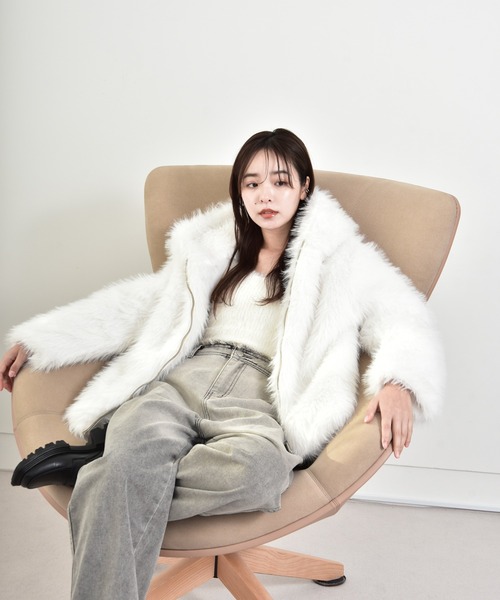 【美品】ファーブルゾン ブルゾン アウター フェイクファーフーディーブルゾン レディース