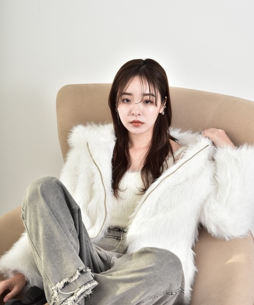 ブルゾン アウター フェイクファーフーディーブルゾン レディース