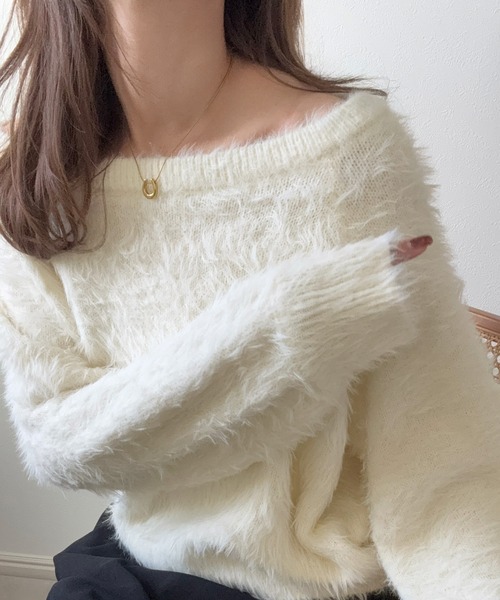 LAUIR（ラウアー） ニット セーター ボートネックシャギーニット