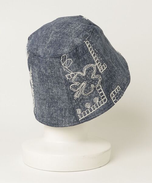 帽子 ハット サイドレース刺繍デニムバケットハット レディース