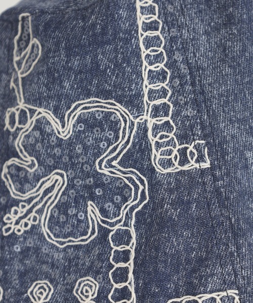 帽子 ハット サイドレース刺繍デニムバケットハット レディース