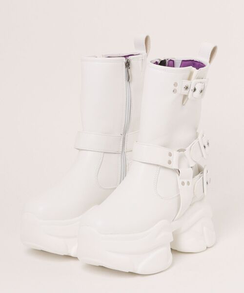 新品 24cm✞YOSUKE✞ハード系 厚底ブーツ ホワイト 三連ベルト 新品 24cm✞YOSUKE✞ハード系 厚底ブーツ ホワイト 三連ベルト