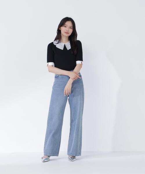 ジーンズ デニム デニムパンツ 「Oggi.jp掲載」「sweet掲載」ワイドストレートデニムパンツ レディースの画像