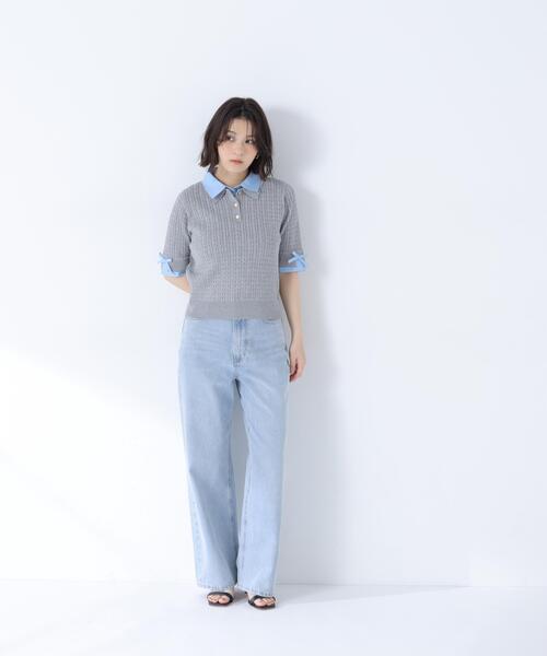 ジーンズ デニム デニムパンツ 「Oggi.jp掲載」「sweet掲載」ワイドストレートデニムパンツ レディースの画像