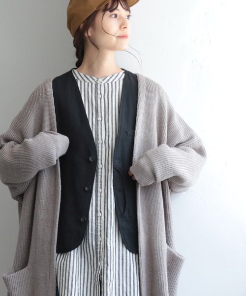 「soulberry」 ニットカーディガン M グレイッシュベージュ レディース_画像4