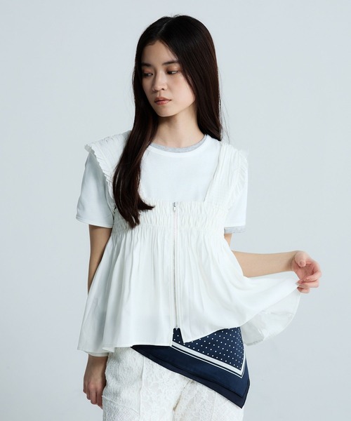 ジーナシス　shirring blouse おね　el JEANASIS（ジーナシス） ベスト ジレ シャーリングギャザーZIP NS