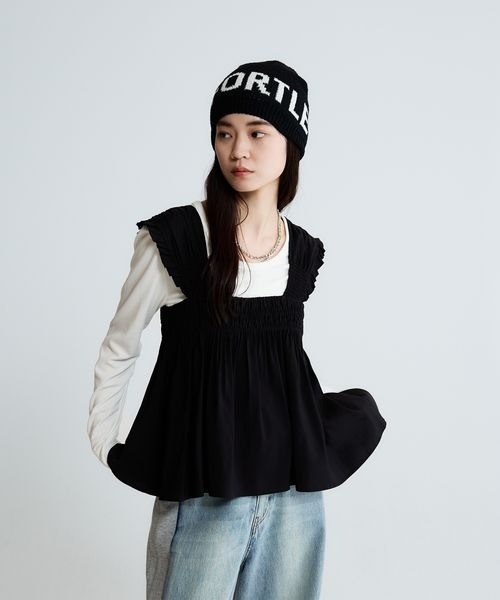 ジーナシス　shirring blouse おね　el JEANASIS（ジーナシス） ベスト ジレ シャーリングギャザーZIP NS