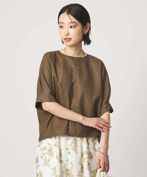 ブラウス シャツ リネンライク ブラウス マシンウォッシャブル ストレッチ UVカット レディースの画像