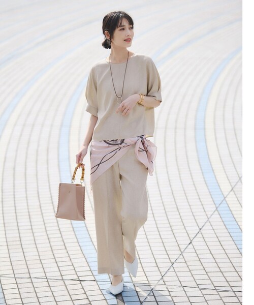 ブラウス シャツ リネンライク ブラウス マシンウォッシャブル ストレッチ UVカット レディースの画像