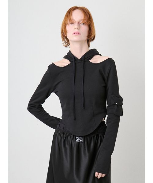 未使用 SeaRoomlynn / Hoodie Slimカットトップス（黒） SORIN（ソリン） パーカー Back Open Slim Hoodie/バックオープン