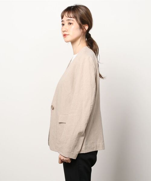 「Demi-Luxe BEAMS」 ノーカラージャケット 38 ナチュラル レディースの画像