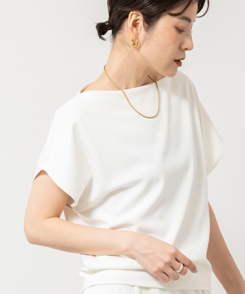 tシャツ 「セットアップ対応」ウォッシャブルマルチファンクションボートネックプルオーバー レディースの画像