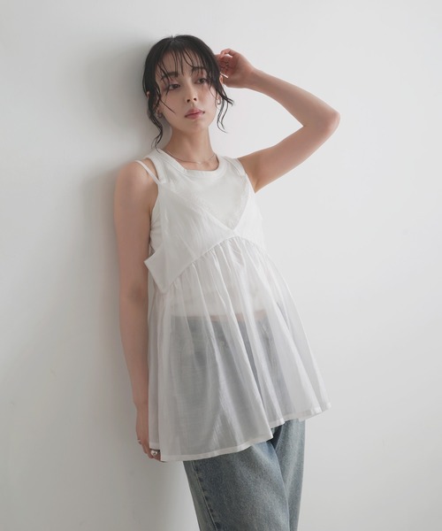 25AW DOMELLE キャミソール　シアー　ギャザー　日本製　ドメル LIAN（リアン） キャミソール レースシアーキャミ : ZOZOTOWN Yahoo!店