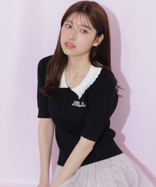 パールビジュー付きニットプルオーバー ジル バイ ジルスチュアート ジルバイジルスチュアート JILL by JILLSTUART ロゴジャガードビジュー