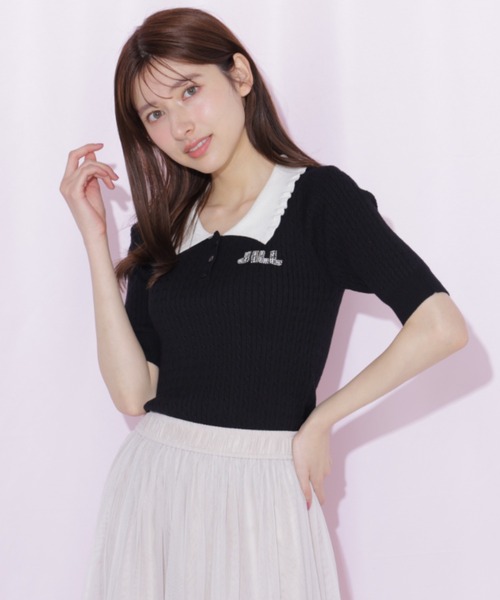 ♡ビジュー半袖ニット♡ ビジューパンチング半袖ニット | レディースファッション通販 - DHOLIC