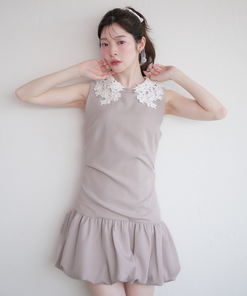 fupel ワンピース flower lace collar balloon onepiece / フラワー