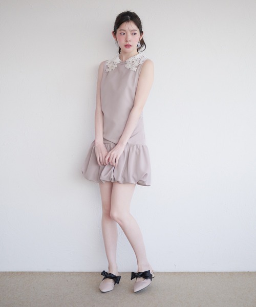 fupel ワンピース flower lace collar balloon onepiece / フラワー