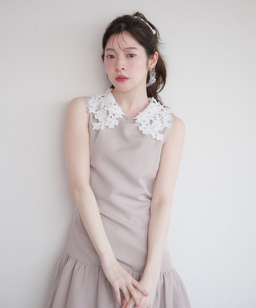 fupel ワンピース flower lace collar balloon onepiece / フラワー