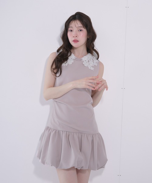 fupel ワンピース flower lace collar balloon onepiece / フラワー
