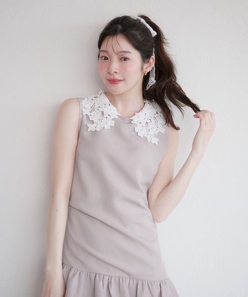 fupel ワンピース flower lace collar balloon onepiece / フラワー