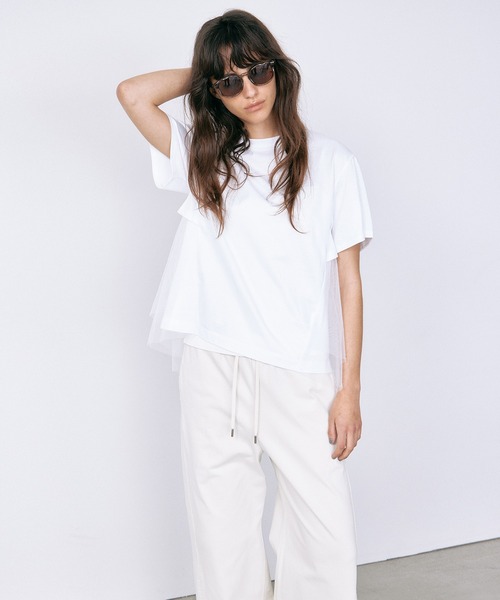 tシャツ チュールパネルAラインTシャツ / Tulle Panel A-Line T-Shirt レディースの画像
