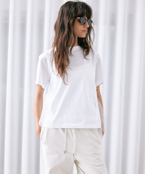 tシャツ チュールパネルAラインTシャツ / Tulle Panel A-Line T-Shirt レディースの画像