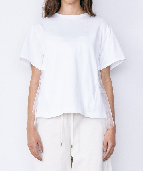 tシャツ チュールパネルAラインTシャツ / Tulle Panel A-Line T-Shirt レディースの画像